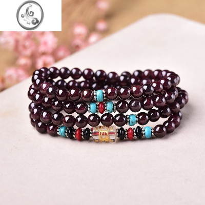 JiMi石榴石搭配108颗佛珠手链男女款水晶手串