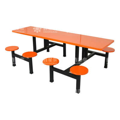 鑫星奈 XXN4040860 玻璃钢连体餐桌椅组合8人位钢架圆凳款