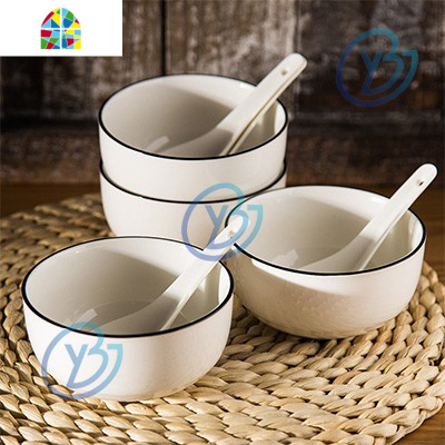 百货北欧风碗碟套装家用餐具简约碗筷碟子陶瓷碗盘筷子 FENGHOU 简欧黑线[12件套]4碗4勺2大盘2小盘