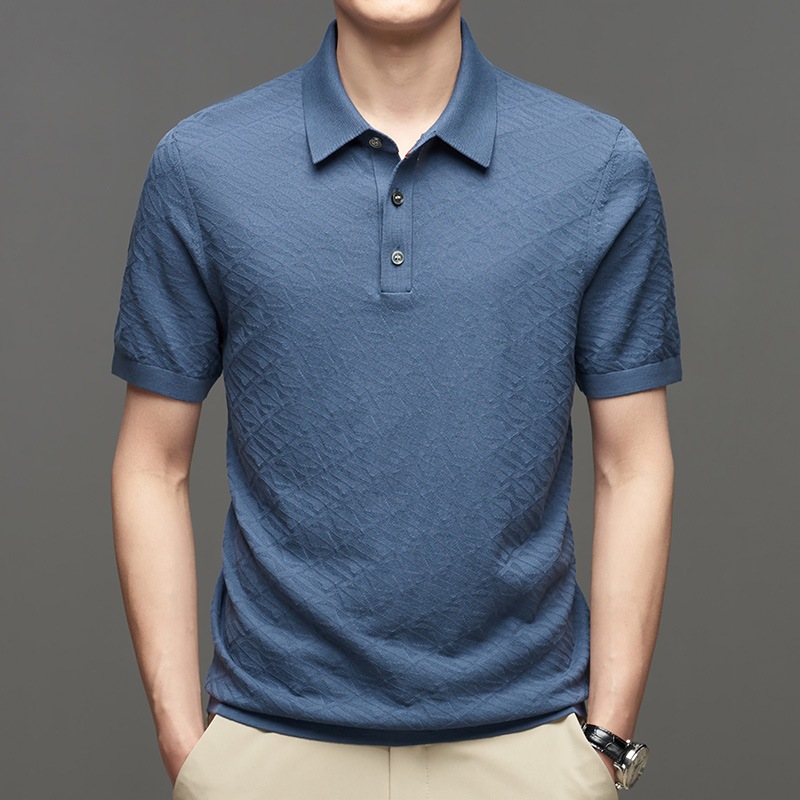 桑蚕丝男翻领冰丝棉短袖t恤2024夏季商务休闲男装针织半袖polo衫