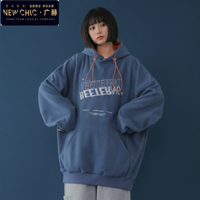 广赫连帽卫衣女套头宽松学生百搭加绒加厚摇粒绒外套上衣潮卫衣