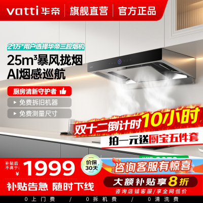 华帝(vatti)25m³抽油烟机跨界三腔惊世·S12 直流变频1000Pa静压 欧式挥手即开自清洁单烟机i11183