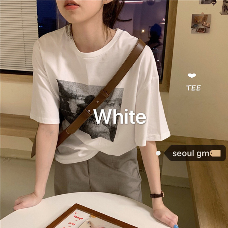 时尚圆领印花大码短袖T恤女夏季韩版宽松打底衫上衣女装