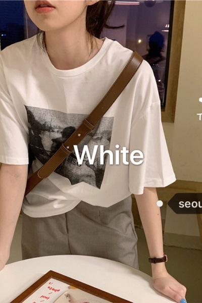 时尚圆领印花大码短袖T恤女夏季韩版宽松打底衫上衣女装