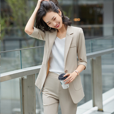 女先生女士套装 2021春夏薄款中袖小西装套装女修身气质七分袖休闲