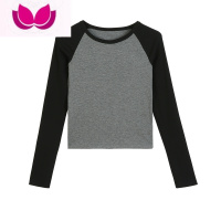 七斓甜酷正妹~显瘦插肩袖长袖圆领T恤女秋季修身短款打底衫上衣