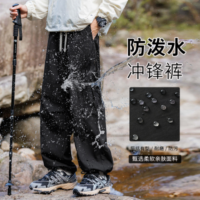 伊夫狼爪(YIFULANGZHUA)防水冲锋裤子男士春秋季2024新款户外直筒工装裤宽松百搭休闲长裤