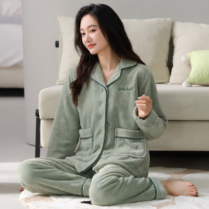 珊瑚绒睡衣女款秋冬季加绒加厚法兰绒冬款女士大码家居服冬天套装