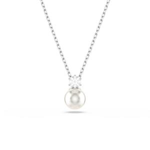 Swarovski优雅简约水晶珍珠项链 女士镀铑吊坠奢华珠宝饰品 White