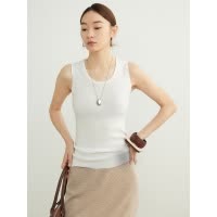 岛津 扬子纱100羊毛背心女25新款无缝内搭低领无袖针织衫春款上衣