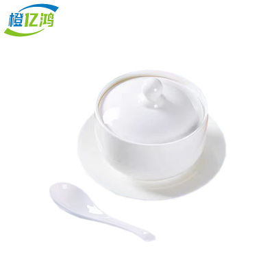 橙亿鸿 包厢餐具纯白骨瓷汤盅带碟小勺 4.5英寸/个