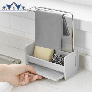 厨房沥水收纳架海绵清洁抹布架水水池台面收纳置物架钢丝球架 三维工匠 灰色