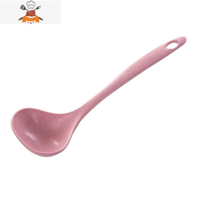 4个长柄家用塑料汤勺小麦秸秆稀饭粥大号盛汤厨房比木不伤锅勺子 敬平 粉色1个装