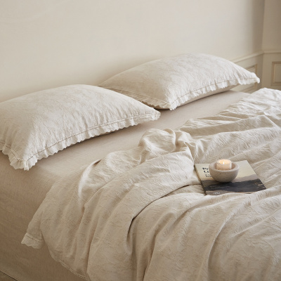 日系质感丨棉麻素色简约花边提花四件套床品纯棉四季工艺三件套