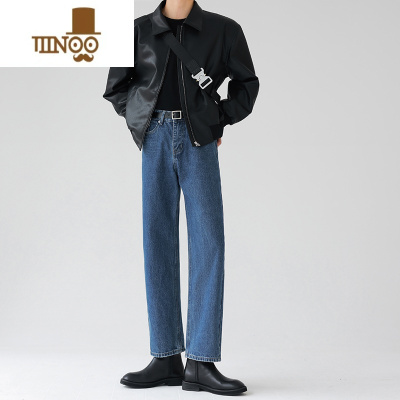 YANXUI纯色牛仔裤男宽松长裤垂感直筒裤子复古做旧港风百搭潮流