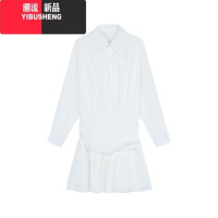 YIBUSHENG白色简约气质翻领长袖衬衫连衣裙女装季新款收腰显瘦A字裙短裙