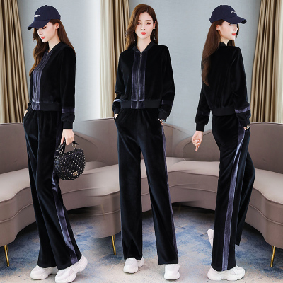 芷臻zhizhen金丝绒阔腿裤时尚套装2021秋季女装新款洋气女神气质早春两件套潮