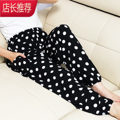春夏凉睡裤圆点女棉绸裤绵绸裤长休闲裤家居人造棉空调月子裤语娄