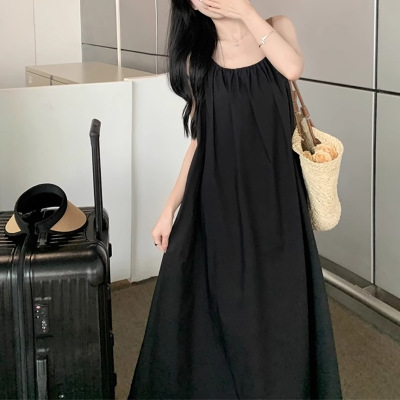 法式初恋浪漫气质感高级性感露背挂脖吊带连衣裙仙女海边度假长裙