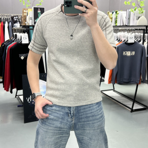 春夏新款加厚短袖T恤男士上衣重磅简约极简风潮流T恤休闲男士纯色