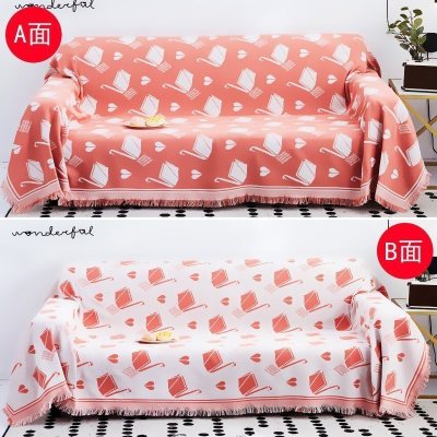 家柏饰(CORATED)北欧双面全盖沙发布沙发巾沙发毯布单沙发套罩沙发垫盖布 藕粉千纸鹤[双面] 180*180cm