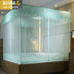 拉链坐床式蚊帐1.5米1.8m1.2床家用儿童防摔支架宫廷公主风纹账 三维工匠