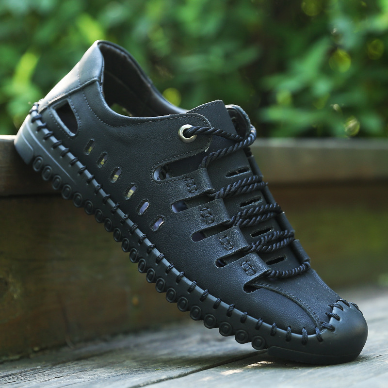 男士新款休闲时尚潮流时尚拖鞋休闲镂空防滑大底沙滩男凉鞋