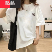 YIBUSHENG正肩短袖t恤女显瘦季深灰色中长款宽松体恤上衣百搭ins潮牌