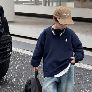 童酷儿童冬款湖州织里童装百搭刺绣针织衫圆领加厚男童毛衣潮