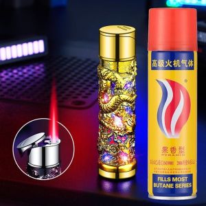 网红新款浮雕盘龙防风打火机粉色火焰个性创意七彩闪灯便携点火器