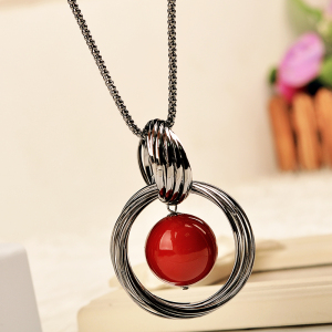 韩国毛衣链长款圆环红珠吊坠女日韩版百搭珍珠项链挂饰配饰装饰品送女朋友老婆情人节七夕生日礼物