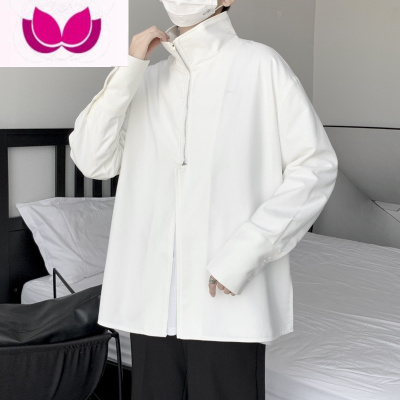 七斓设计感立领拉链长袖衬衫男女炸街垂感港风情侣款堕感衬衣休闲外套