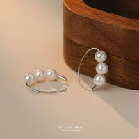 法式复古轻奢圆珠耳钩女s925纯银简约温柔风挂珠耳环气质设计耳饰送女朋友老婆情人节七夕生日礼物