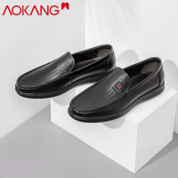 奥康皮鞋男休闲皮鞋男士牛皮套脚豆豆鞋男潮流乐福鞋