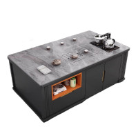 锦北 岩板茶几客厅茶台烧水壶一体桌家用泡茶台办公室茶桌 1.4米灰色配茶炉