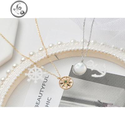 S925银罗盘幸运项链女八芒星两面戴小众仙女白贝母锁骨链生日 JiMi