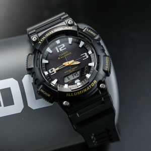 casio官方旗舰店卡西欧运动手表男 官方限量太阳能运动防水潮流 石英表男 小黑表电子手表正品AQ-S810学生手表