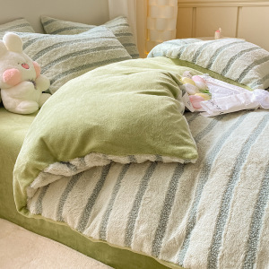 冬季兔兔绒珊瑚绒被套单件法兰牛奶绒单人被罩双面加绒被单四件套