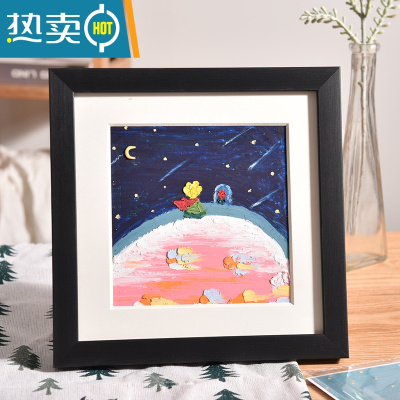 敬平配白色卡纸中空立体效果A5 16K32k油画棒作品专用小画框相框装裱 黑色 放15*15作品-卡纸开孔(14*14c