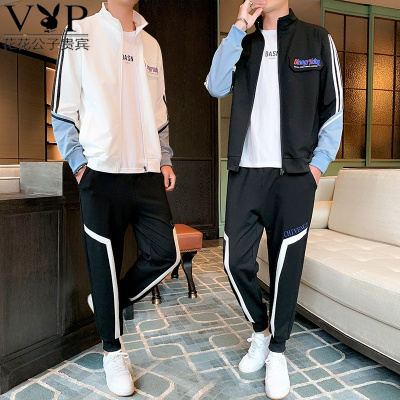 花花公子贵宾卫衣套装男春秋季学生潮流帅气休闲运动两件套嘻哈潮牌网红连帽开衫夹克工装长裤一套衣服
