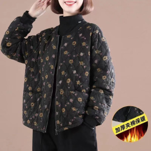 秋冬复古大码夹棉加厚棉衣外套女中老年人妈妈装碎花棉袄