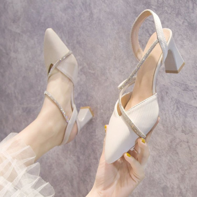 时装凉鞋女包头2021新款夏季仙女风粗跟水钻高跟鞋搭配裙子的鞋子