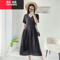 YIBUSHENG棉绸连衣裙女季2024新款气质收腰显瘦V领a字裙人造棉碎花长裙子