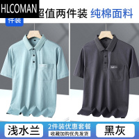 HLCOMAN爸爸夏装短袖中年男士t恤宽松夏季中老年人男装上衣翻领