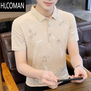 HLCOMAN休闲男衬衫领polo衫青年潮夏季翻领短袖t恤男士新款修身汗衫