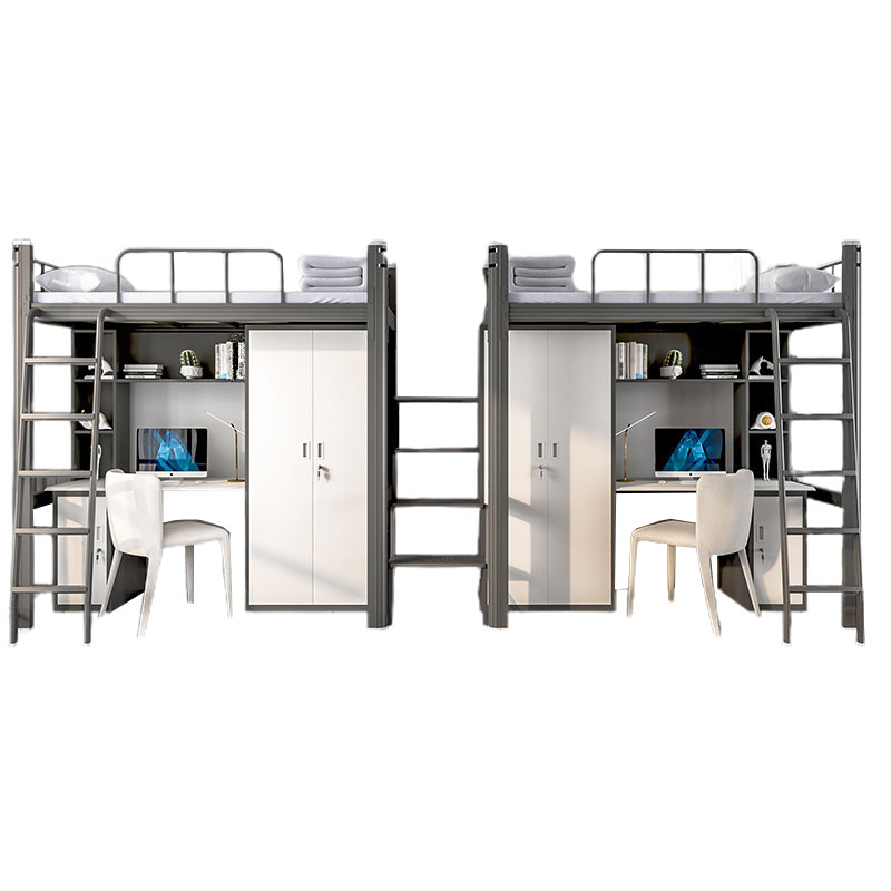 锦北 加厚公寓床钢制铁艺床上床下桌组合员工学生宿舍家用床 黑色双人