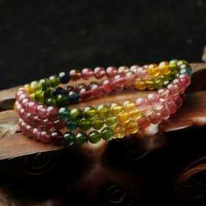 天然彩虹色唯美碧玺手链女3圈多层多圈时尚饰品手串5.2毫米送女朋友老婆情人节七夕生日礼物 5.2毫米3圈碧玺彩虹色手链