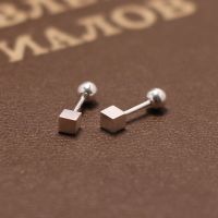 复古气质银饰简约百搭纯银耳钉女不过敏养耳洞耳饰时尚螺丝扣方块送女朋友老婆情人节七夕生日礼物