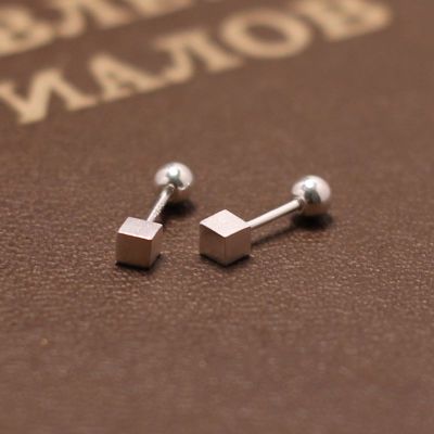 复古气质银饰简约百搭纯银耳钉女不过敏养耳洞耳饰时尚螺丝扣方块送女朋友老婆情人节七夕生日礼物