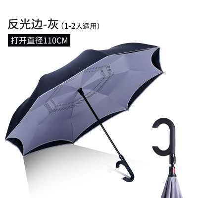 雨伞反向伞双层免持式全自动长柄超大号米魁双人男女士反转创意车载伞110CM自动收伞外黑内灰（反光条）
